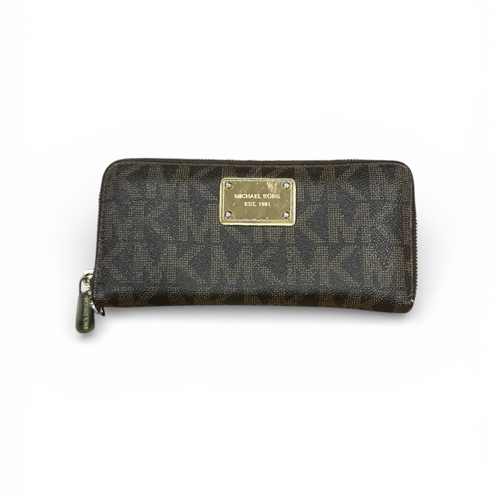 Michael Kors Dark Brown Logo Zip Wallet - Picture 1 of 6